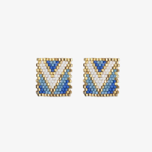 Rectangle Post Beaded Earrings Light Blue