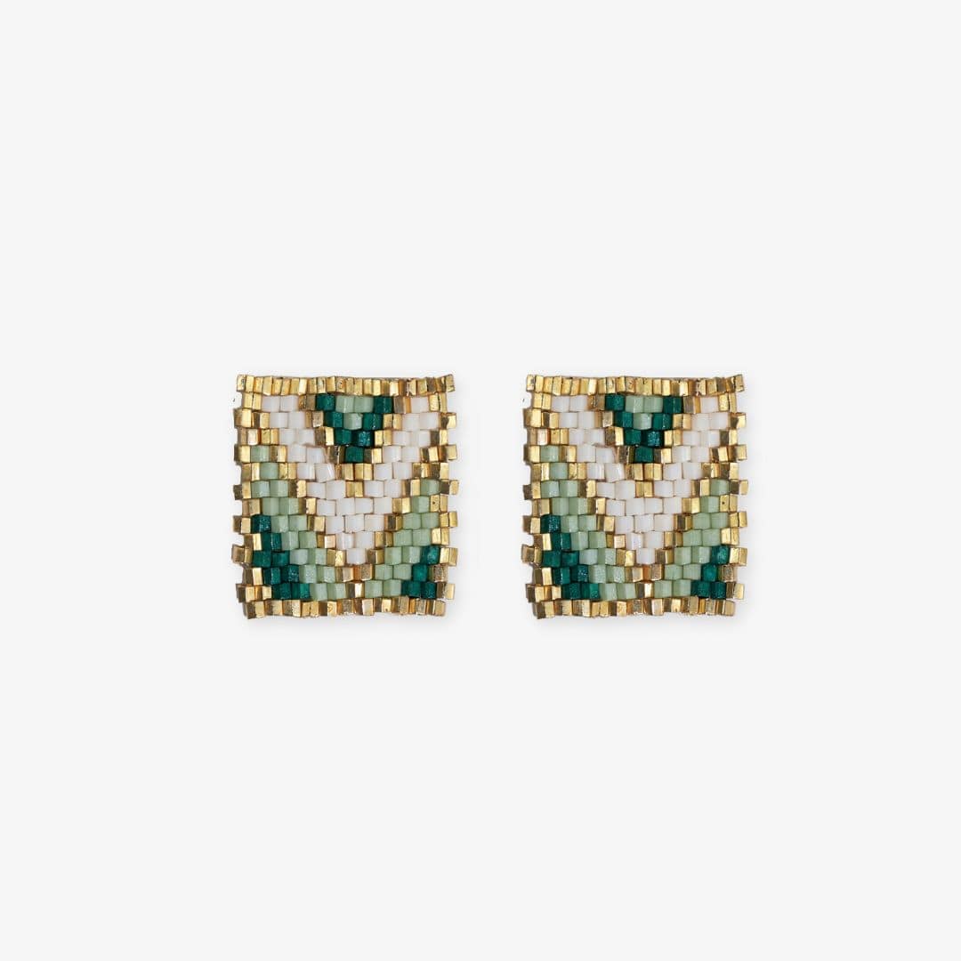 Rectangle Post Beaded Earrings Mint