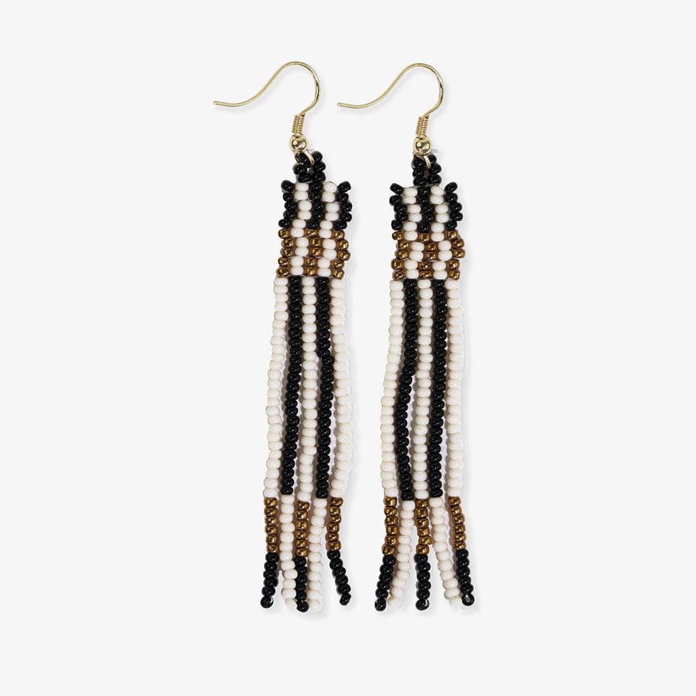 Alternating Two Color Grids Petite Beaded Fringe Earrings