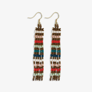 Horizontal Stripes Petite Beaded Fringe Earrings Teal + Poppy