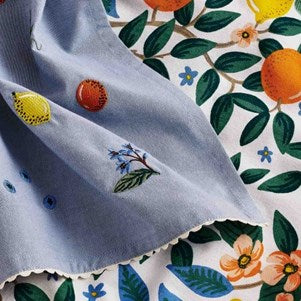 Fruit Stand Embroidered Tea Towel