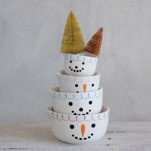 Stoneware Snowman Face Measuring Cups, Set of 4