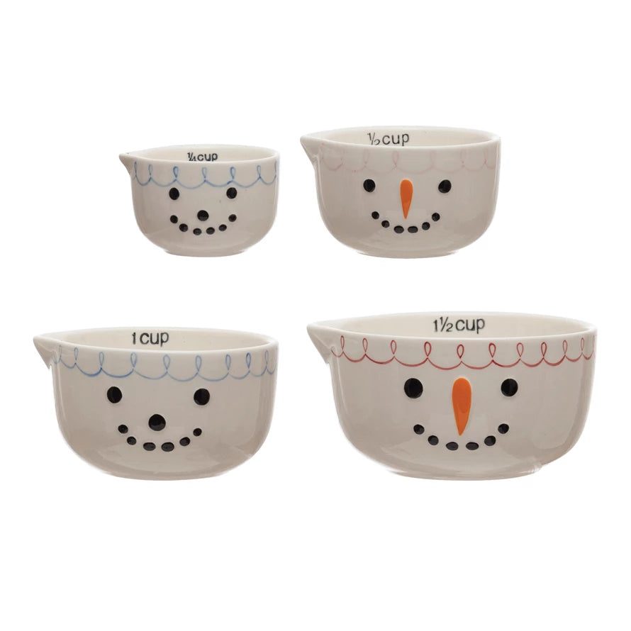 Stoneware Snowman Face Measuring Cups, Set of 4