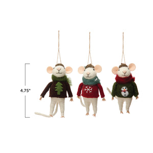 Felt Mouse in Hat and Sweater Ornament, 3 Styles
