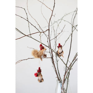 Wool Felt Squirrel in Hat Ornament