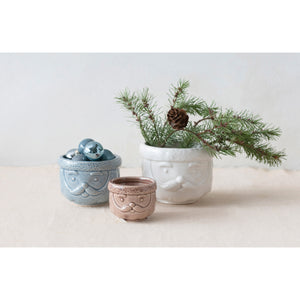 Decorative Stoneware Santa Containers, Set of 3