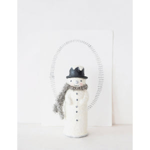 Paper Mache Snowman with Tinsel Scarf