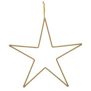 20"W x 20"H Hanging Metal & Glass Bead Star w/ Cotton Velvet Ribbon, Gold Finish