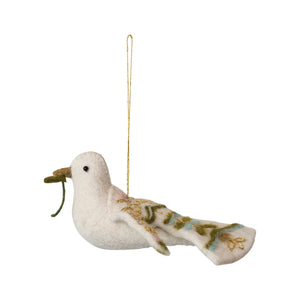 Handmade Wool Felt Dove Ornament w/ Embroidery