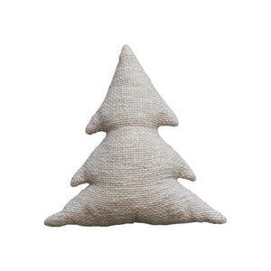 18"L x 18"H Woven Cotton Slub Tree Shaped Pillow w/ Metallic Gold Thread, Natural