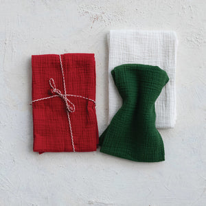 Woven Cotton Double Cloth Tea Towels, Set of 3 Bundled w/ String & Bells