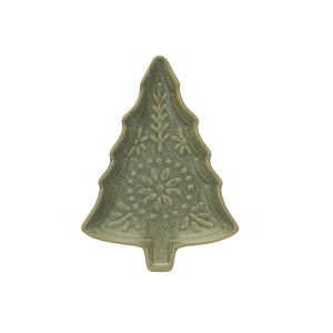 Stoneware Tree Shaped Plate, Matte Reactive Glaze, Green