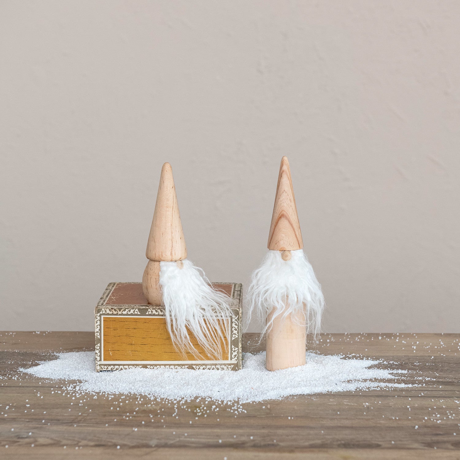 Wood & Faux Fur Gnome, Natural & White