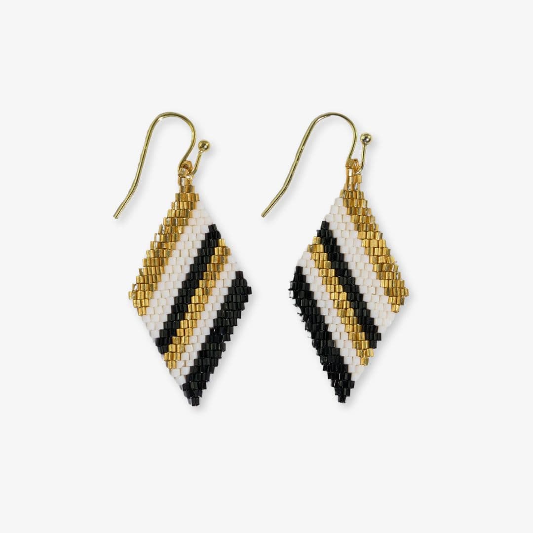 Diagonal Stripes Beaded Diamond Drop Earrings