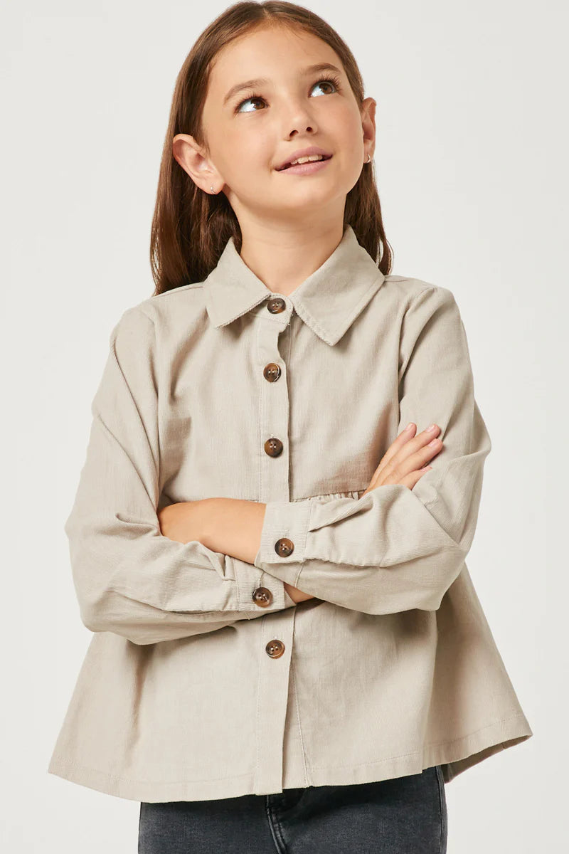 Girls Corduroy Button Up Peplum Shirt