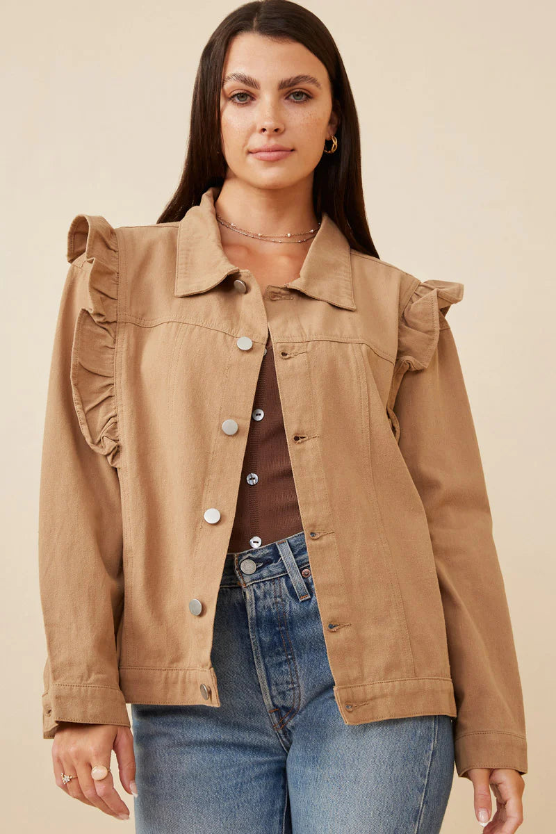 Womens Ruffled Shoulder Twill Jacket