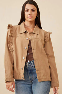 Womens Ruffled Shoulder Twill Jacket