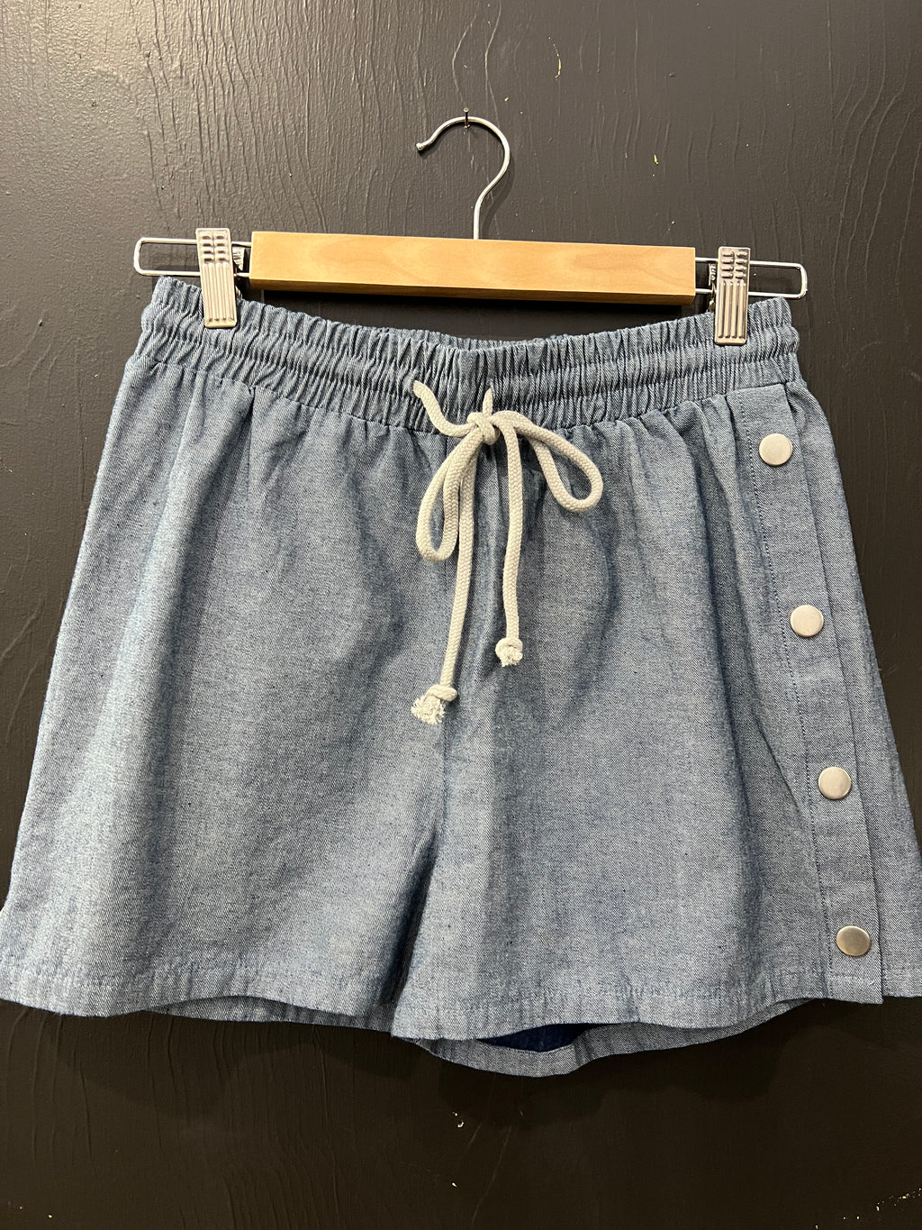 Chambray Snap Side Button Shorts