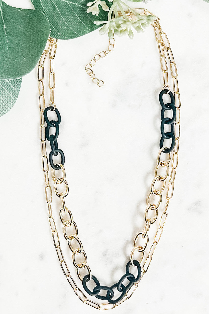 Two-Layer Black and Gold Chain Necklace