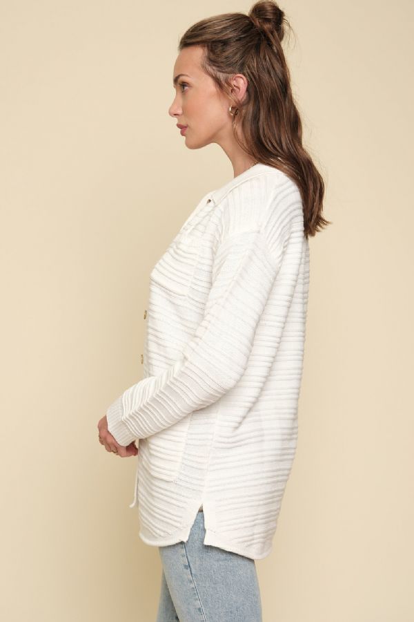 Stripe Textured Woven Sweater Cardigan