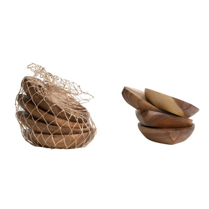 Acacia Wood Bowls, Set of 4 in Abaca Net