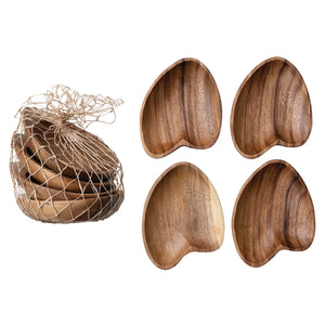 Acacia Wood Bowls, Set of 4 in Abaca Net