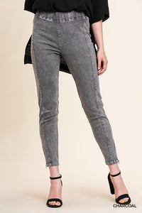 Mineral Washed High Waist Stretch Leggings with Seamed Detail and Side Zippers