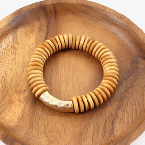 Wooden Stretch Bracelet with Gold Detail