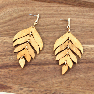 Wood and Metal Leaf Earrings