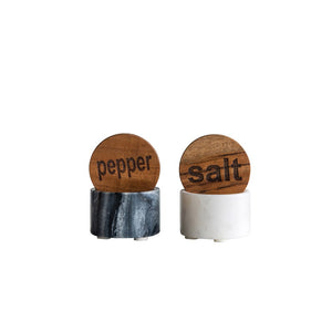Set of 2 Marble Salt & Pepper Pots w/ Wood Lid