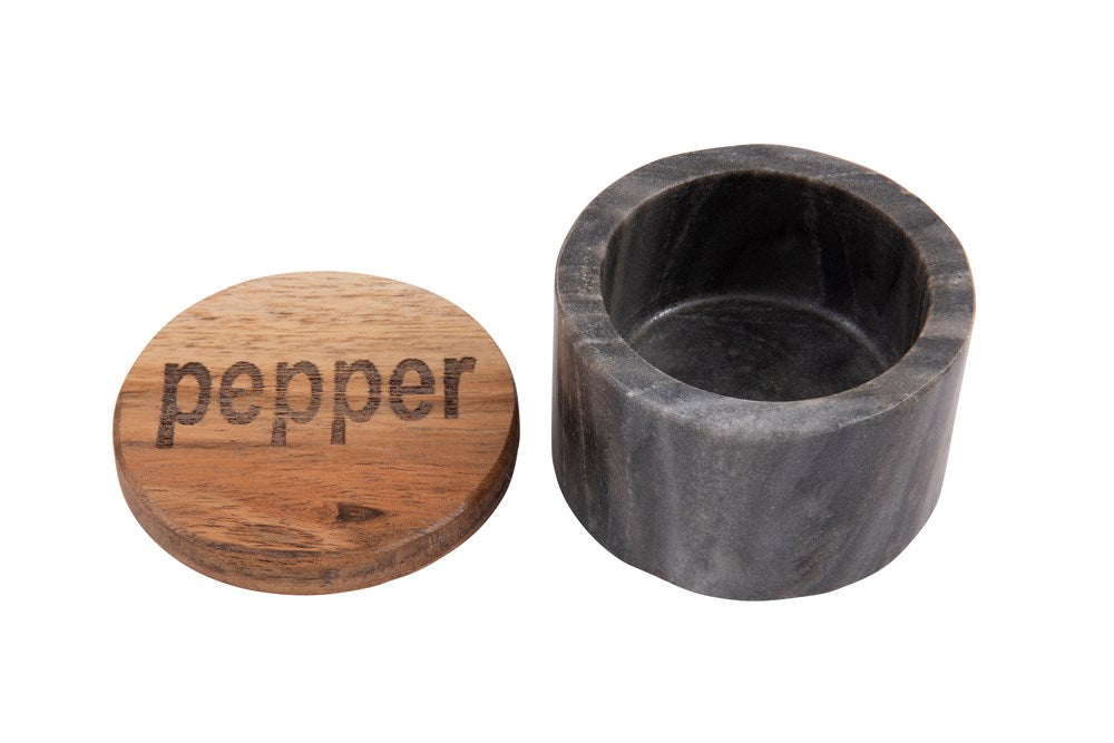 Set of 2 Marble Salt & Pepper Pots w/ Wood Lid