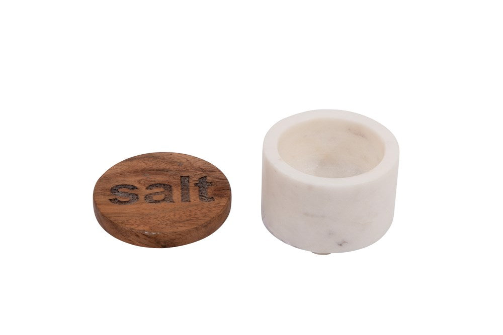 Set of 2 Marble Salt & Pepper Pots w/ Wood Lid