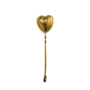 6"L Stainless Steel Heart Shaped Loose Tea Strainer, Gold Finish