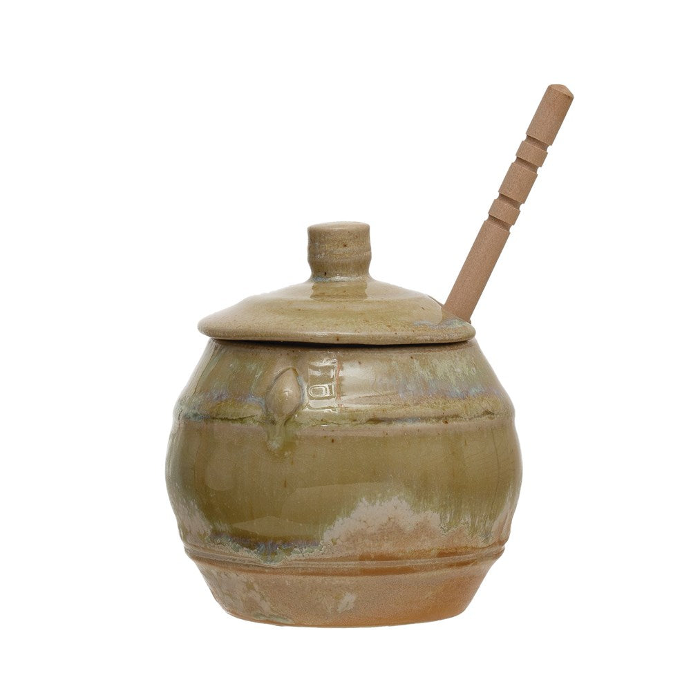 Stoneware Honey Jar with Honey Dipper