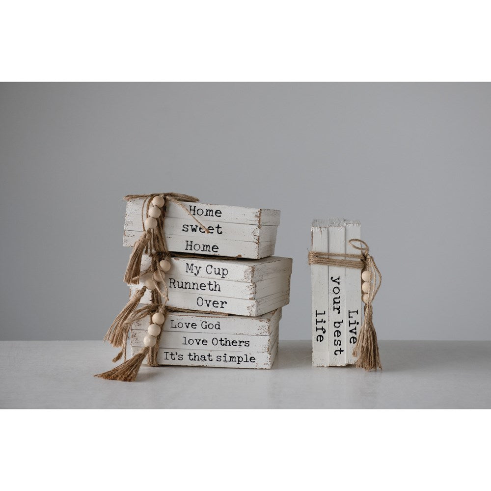 Wood Block Books with Saying & Jute Tie