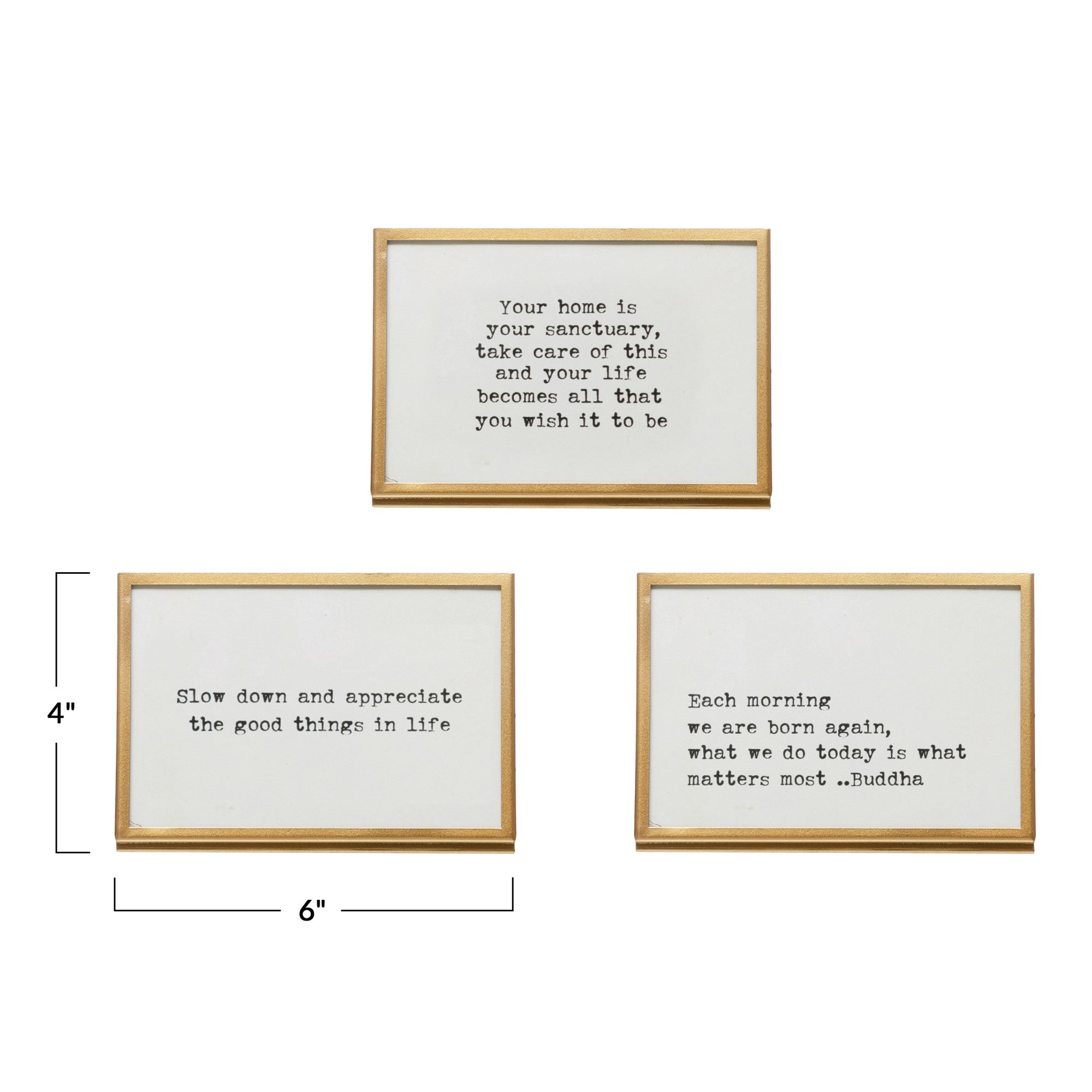 Metal & Glass Frame w/ Easel & Saying - Gold finish