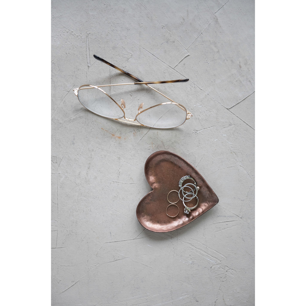 Pounded Metal Copper Heart Dish