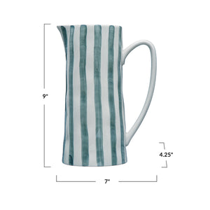 Hand-Painted Stoneware Pitcher w/ Stripes