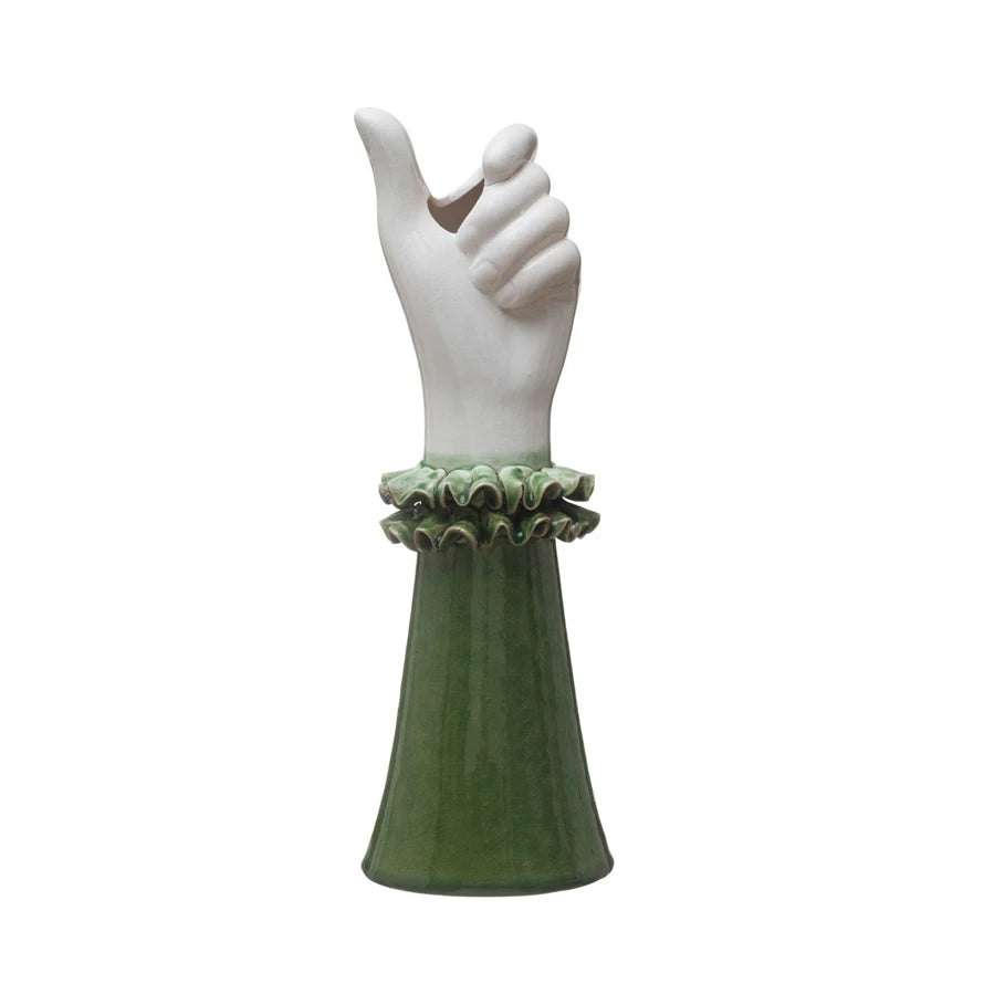 Hand Shaped Vase w/ Ruffled Sleeve