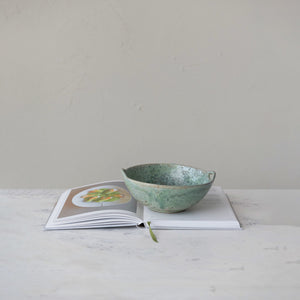 Stoneware Berry Bowl w/ Handles, Aqua