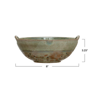 Stoneware Berry Bowl w/ Handles, Aqua