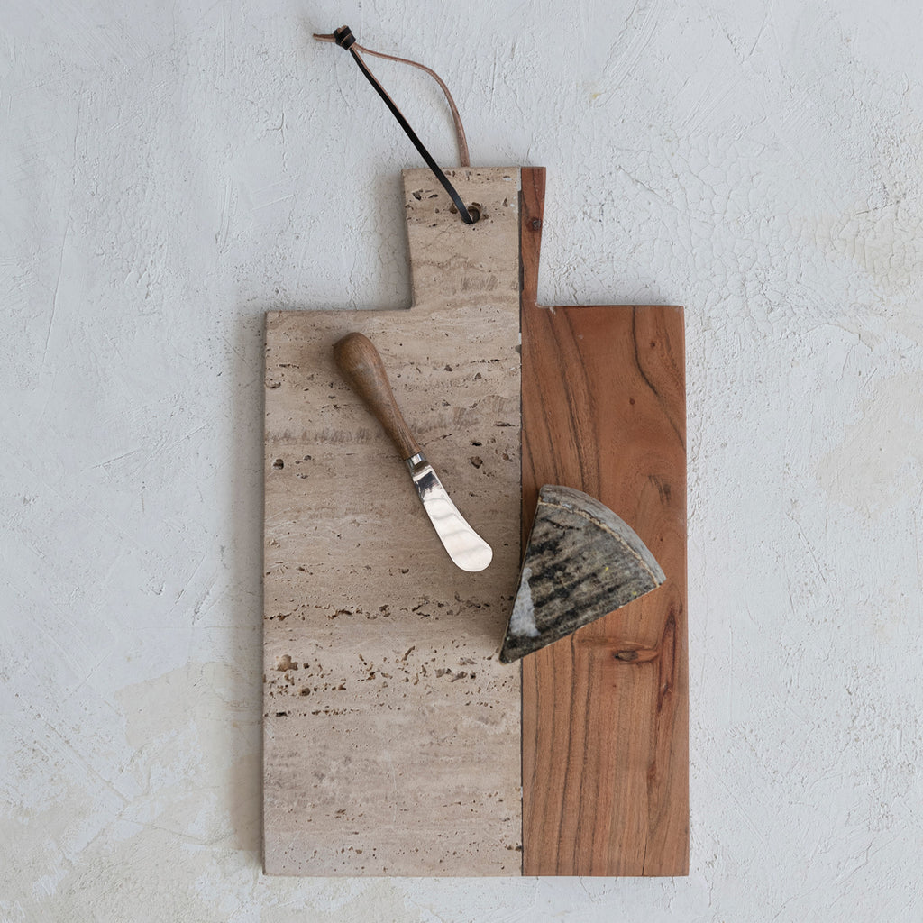 Travertine & Acacia Wood Cheese/Cutting Board