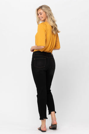 Destroyed Hem Cropped Straight Jeans