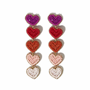Magenta Ombre 5 Heart Dangle Post Earrings