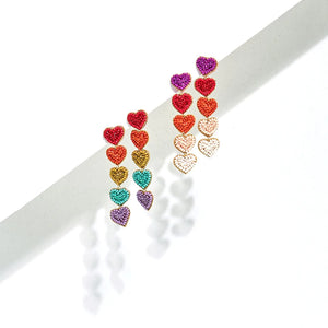 Red Rainbow 5 Heart Dangle Post Earrings