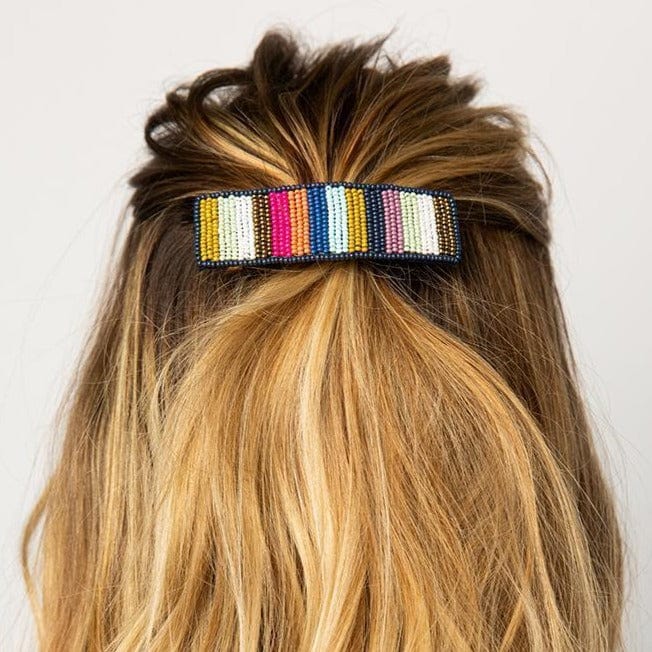 Multi Color Beaded Stripe Hair Barrette